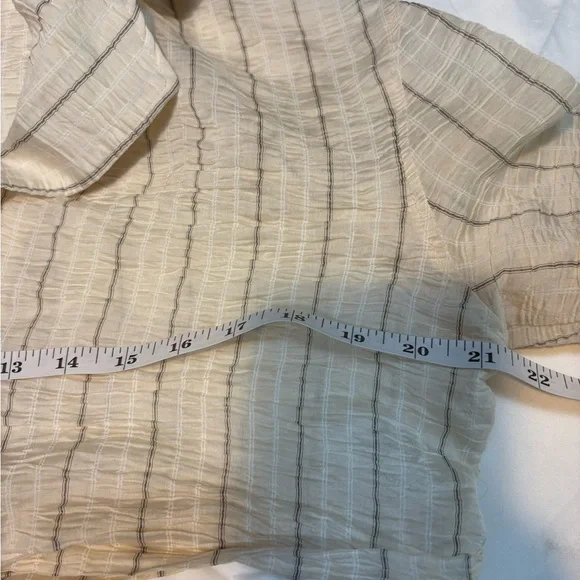 Zara women's cream striped crinkled blazer shirt top cropped medium - Picture 4 of 9